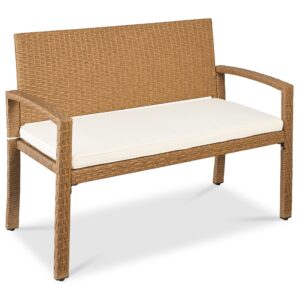 Best Choice Products 2-Person Wicker Porch Bench for Outdoor, Garden w/ 700lb Capacity – 47in – Ivory/Natural