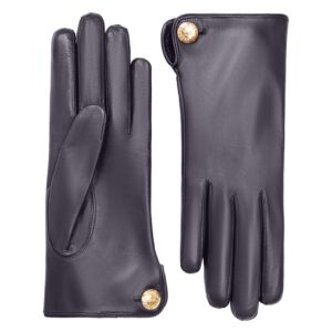 Women’s Blue Françoise Leather Glove Button Cuff Link – Dark Navy 7.5″ Cornelia James