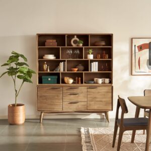 Wooden Large Sideboard with Hutch Seb by Castlery, Brown, Mid-Century Modern Storage System