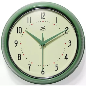 Infinity Instruments Vintage Round Wall Clock, Green – Green – Size: One Size