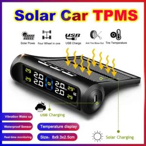 Solar Power TPMS Car Tire Pressure Alarm Monitor System Auto Security Alarm Systems Tyre Pressure Temperature Warning