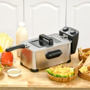 HOMCOM 3 Litre Stainless Steel Deep Fat Fryer with Adjustable Temperature Timer 2000W