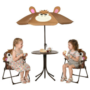 Outsunny Kids Outdoor Table & Chair Set, Folding Garden Furniture with Adjustable Umbrella for Patio, Fun & Durable, 3-6 Years   Aosom.com