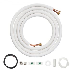 VEVOR 16FT Mini Split Line Set, 1/4″ & 1/2″ O.D Copper Pipes Tubing and Triple-Layer Insulation, for Air Conditioning or Heating Pump Equipment & HVAC with Rich Accessories (18ft Connection Cable)