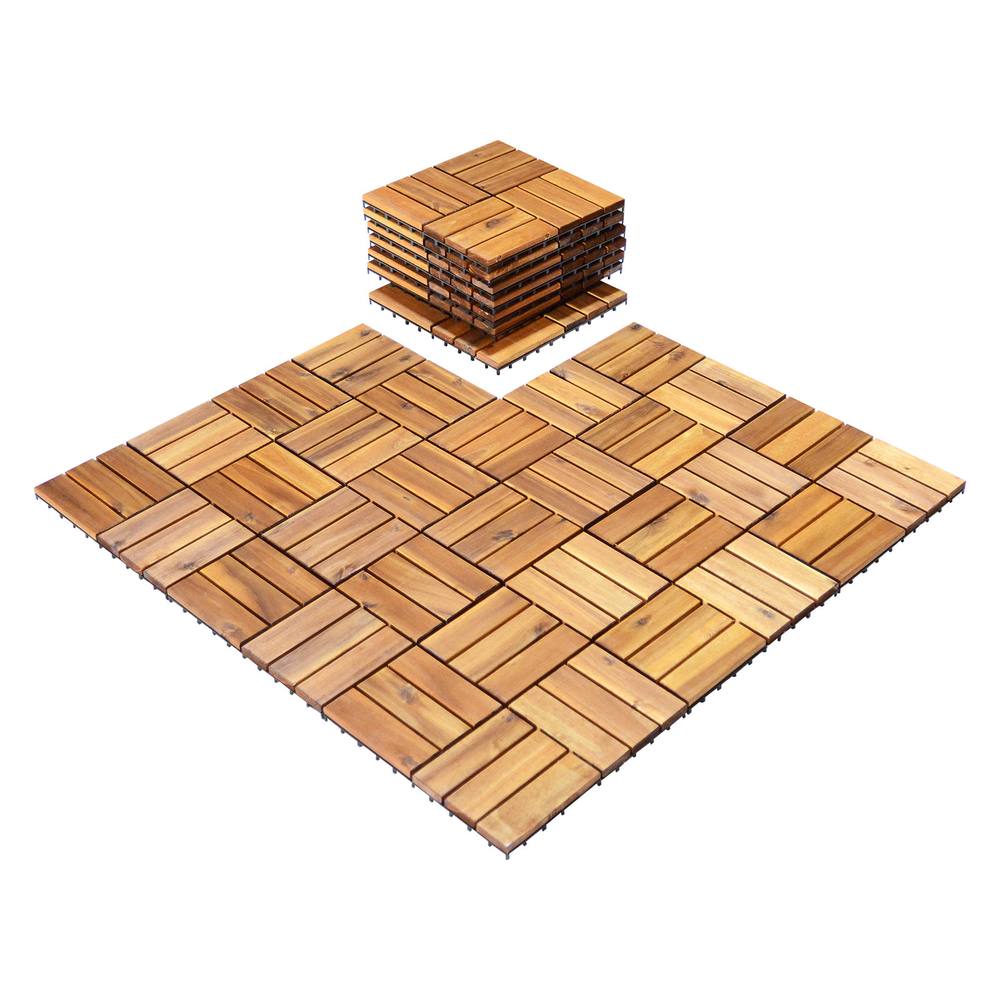 Costway Acacia Wood Interlocking Patio Deck Tile 27 Pcs Hardwood Flooring Tile Building in Brown Brown