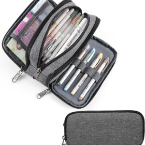 Della Gao Big Capacity Pencil Case, Aesthetic Pencil Pouch with 3 Compartments Large Pencil Bag Nylon Storage Pen Bag Office Stationery Organizer for Women and Men – Grey