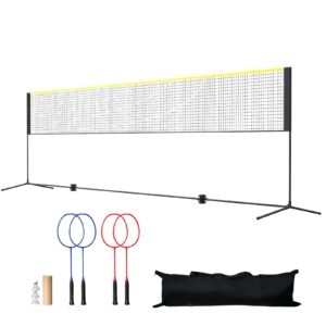 BRUTS SPORTS Badminton Net, Height Adj. Volleyball Net, 20ft Wide Foldable Pickleball Net, Portable Tennis Net Set with Poles, Stand, Bag, Rackets