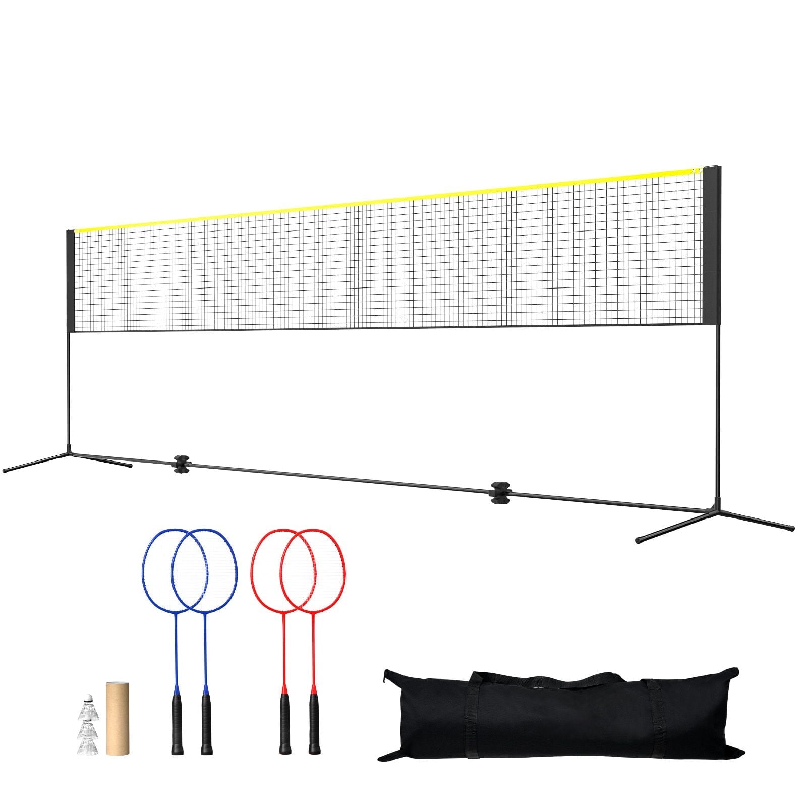 BRUTS SPORTS Badminton Net, Height Adj. Volleyball Net, 20ft Wide Foldable Pickleball Net, Portable Tennis Net Set with Poles, Stand, Bag, Rackets